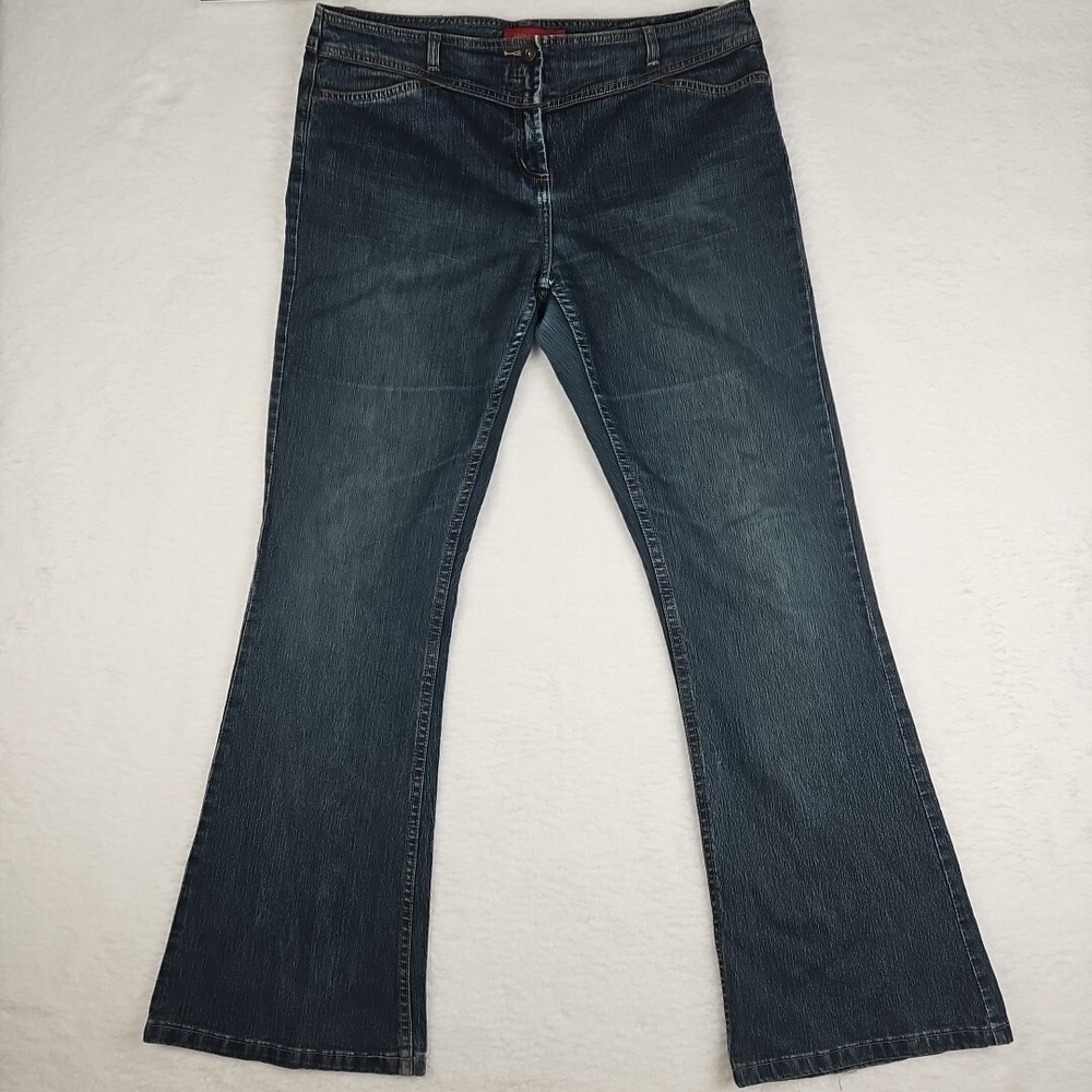 River Island Womens US 16 UK 14 Stretch Dark Denim Flare Mid Rise Hipster Jeans